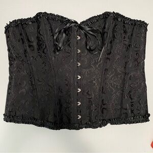Black Bustier Jacquard Lace Up Over Bust Boned Corset 7XL Renaissance Whimsigoth